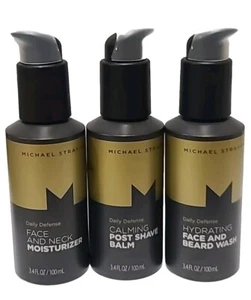 3 MICHAEL STRAHAN Daily Defense FACE & NECK MOISTURIZER , WASH & POST SHAVE BALM - Picture 1 of 15