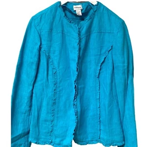 CHICO'S Linen Jacket Medium Turquoise Blue Blazer - Picture 1 of 13