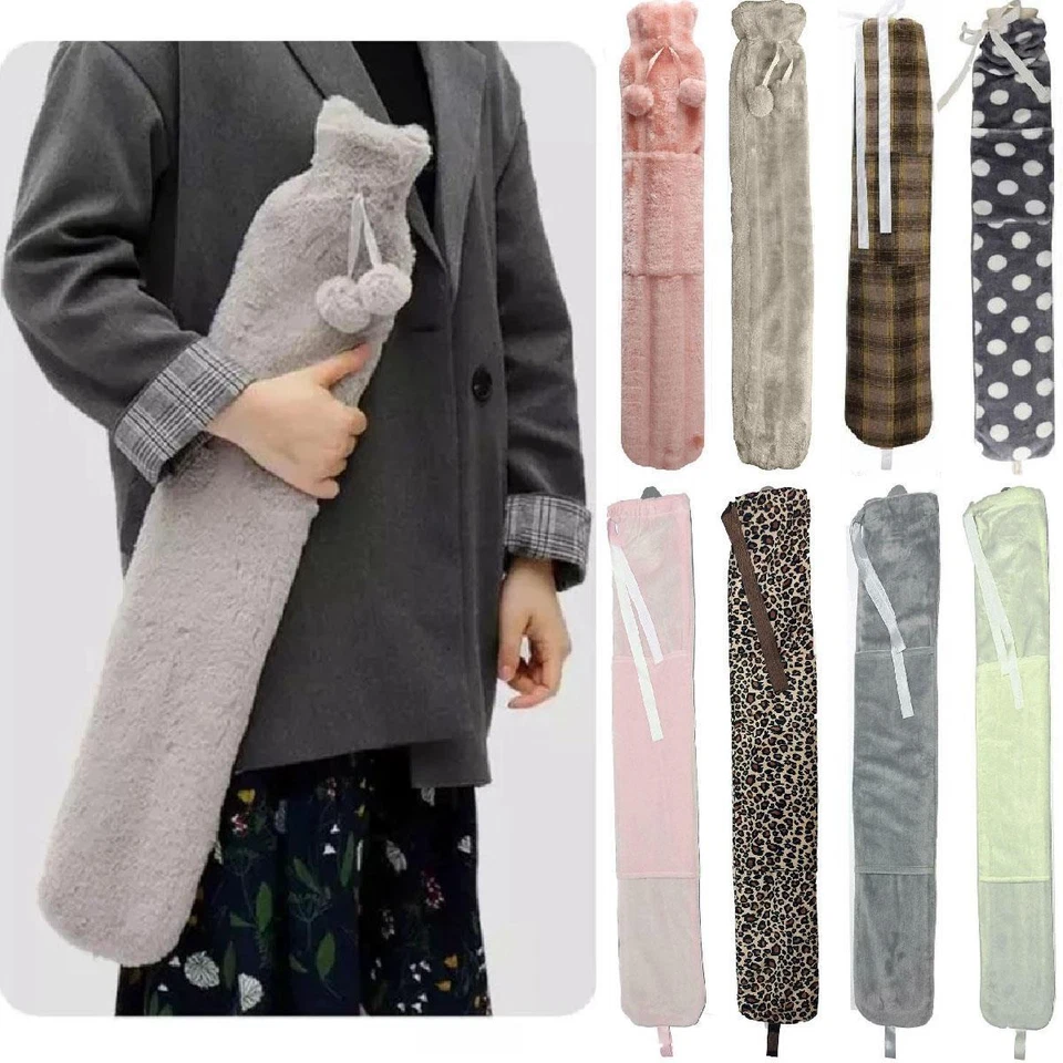 FABOER 2L Extra Long Body Hot Water Bottle With Faux Fur Cover 72cm Thermotherapy Beaut