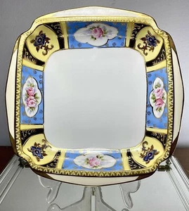 ATQ Morimura Brüder Nippon Art Deco handbemalte Schale Gold Rosen Kobalt 8,5" - Bild 1 von 11