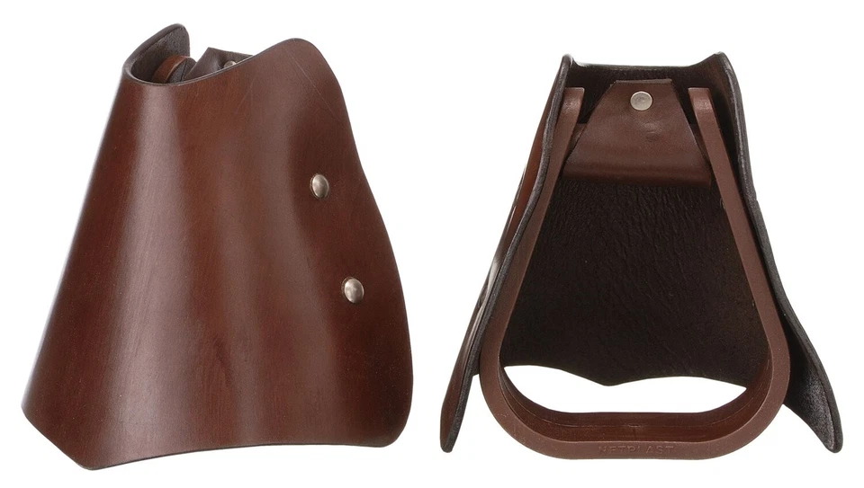 Medium Brown Tough1 Leather Hooded Saddle Stirrup Adult 3 Neck 2 Tread