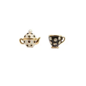 KATE SPADE NEW YORK TEA TIME MINI STUD EARRINGS NWT Black/White Enamel - Picture 1 of 4