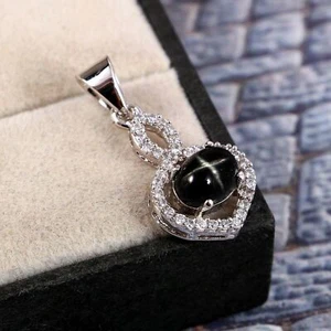 Colgante de zafiro de estrella negra Colgante de plata de ley 925 ovalado... - Imagen 1 de 4