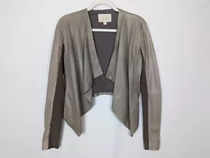 Hinge Nordstroms sz. S Beige 100% Leather Soft Draped Open Front Jacket Cardigan - Picture 1 of 13