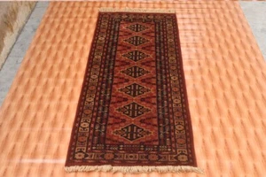 Red 2.6x6 Hallway Hand Knotted Bedside Rug Wool Small Bedroom Runner Rug - Picture 1 of 6