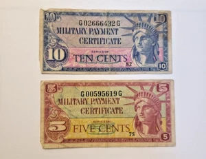 Lot of 2 US Military Payment Certificates Series 591 5 Cents & 10 Cents - Picture 1 of 6