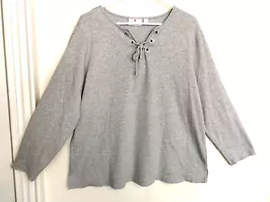 Quacker Factory Womens Sweatshirt 1X Plus Gray Sweater Blouse V-Neck Long Sleeve - Picture 1 of 3