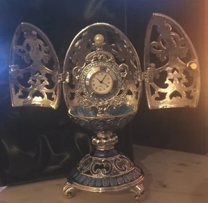 Keren Kopal Silver/Blue Crystal 5.7"tall Faberge Egg W Magnetic Removable Clock - Picture 1 of 15