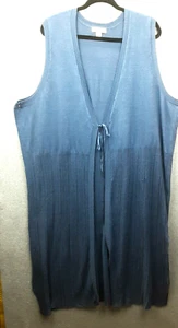 Coldwater Creek Plus-size 3X Dusty Blue Linen Blend Long Tie Front Cardigan - Picture 1 of 10