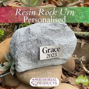 Resin Rock Pet Urn with Stainless Steel Plaque (Personalised - 30 Characters) - Picture 1 of 9
