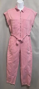 Zara Worker Jumpsuit Girls 11/12 Youth Pink Belted Straight Leg Denim - Picture 1 of 11