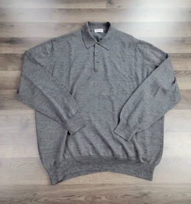 Gran Sasso Polo Sweater Gray Mens Long Sleeve 100% Wool Vintage Size XL Preppy - Image 1 of 4