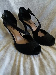 MODA SPANA Women's 7.5 M Black Pebble Texture Strap Heels - Picture 1 of 7