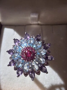 Anello In Argento S925 Con Grande Fiore - Foto 1 di 17