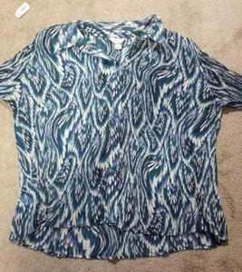Button Down Blouse C.J. Banks Christopher & Banks 2X Crinkle Bell Sleeve Blue - Picture 1 of 10
