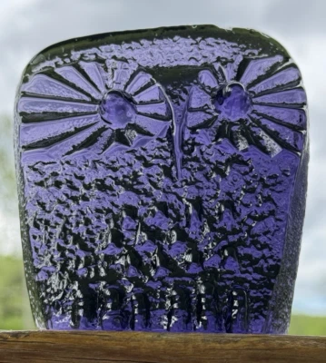 Blenko Glass Figurine 6402P - Large  Owl - Heliotrope - Image 1 of 4