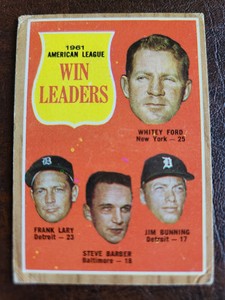 1962 Topps - AL WIN LEADERS - Card #57 - FORD, LARY, BARBER, BUNNING - VG