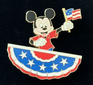 RARE LE 125 Disney Pin Mickey Americana USA Patriotic Flag Banner NIP