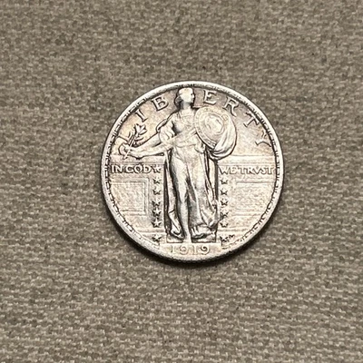 Cuarto de plata 1919 25c Standing Liberty AU Philadelphia TL Foto 1 de 2