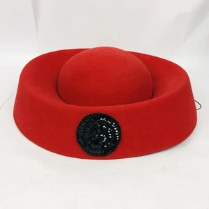 VTG David M Michael Howard Wool Hat Red Derby Church Pillbox Jackie Kennedy - Picture 1 of 10