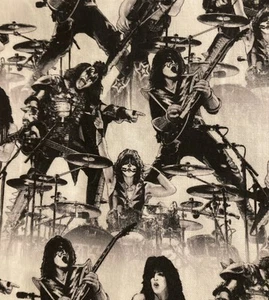 KISS Rock Band - White Background 100% Cotton - RETIRED Yard - Picture 1 of 1