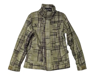 Oakley Womens Snowboard Ski Jacket Green Purple Plaid Multipocket Thick No Hood - Picture 1 of 18
