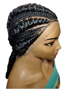 Jumbo Cornrow Braided Wig Full Lace Baby Hair Wrapped End. Large Fulani Braids - Bild 1 von 14