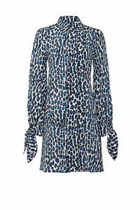 Derek Lam $1,450 New Silk Print Pleated Blue Long Sleeve Shirtdress (2/36, 4/38) - Bild 1 von 4