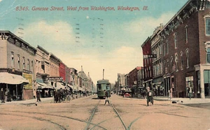 TARJETA POSTAL DE COLECCIÓN STREETCAR ON GENEE ST WAUKEGAN IL 1914 110823 S - Imagen 1 de 2