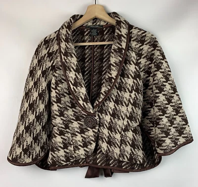 Chaqueta con Capa Vertigo Marrón/Beige Estampado Espiga Cuello Cinta Cinturón A Presión Talla S Foto 1 de 4