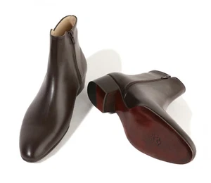 Firenze Atelier Men's Handmade Brown Leather Ankle Boots Chelsea Boots /W Zipper - Picture 1 of 12