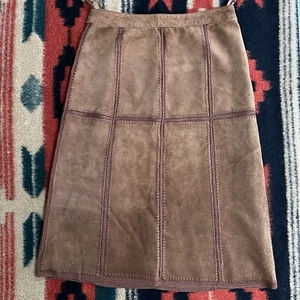 Olsen Genuine Suede Leather Skirt Size 8 Mid Calf A-Line Tan Brown Western - Picture 1 of 13