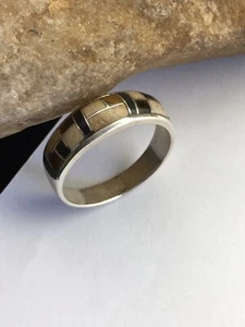 Native Navajo Sterling Silver Onyx & Picture Jasper Inlay Ring Size 13.5 01592 - Picture 1 of 12