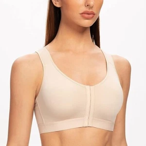 MELENECA Women's Front Closure Wirefree Post Surgery Plus Size Back Support Bra - Picture 1 of 9