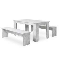 Esse Italia Set tavolo da pranzo e 2 panche con decorazione in cemento 140x80xh7