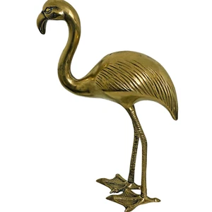 Vintage 60s Brass Flamingo Bird Sculpture Figurine Decor 15" - Picture 1 of 9
