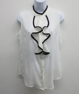 CALVIN KLEIN ÄRMELLOSE BLUSE DAMEN M MEDIUM OFF-WHITE GERÜSCHTE VORDERSEITE MIT SCHWARZ - Bild 1 von 14