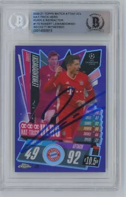 2020-21 Topps Match Attax #175 Robert Lewandowski Signed Beckett LE 129/299 - Image 1 of 2