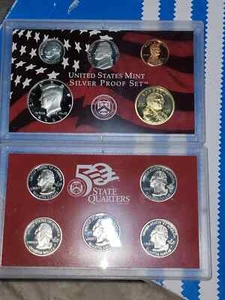 2003 S US Proof State Quarter Set 90% Argento, 10 monete in totale. NO scatola o certificato di autenticità - Foto 1 di 3