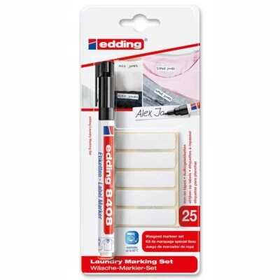 EDDING Wäsche-Markier-Set 8408 Wäschemarker schwarz 0,75mm + 25 Textil-Etiketten - Bild 1 von 3