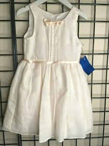 Rich NEW NWT Ivory/Peach ribbon by SJ Couture Soft Cotton-full lined Dress Sz 4Y - Picture 1 of 5
