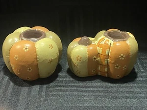Pumpkin candlestick holders set of 2 Fall decor halloween decor thanksgiving - Picture 1 of 8
