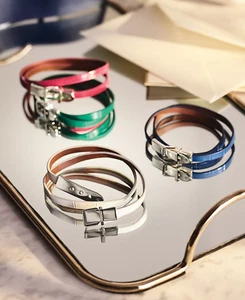 Lauren Ralph Lauren NUEVO Cuero Cocodrilo En relieve Cinturón Hebilla Pulsera Rosa - Imagen 1 de 3