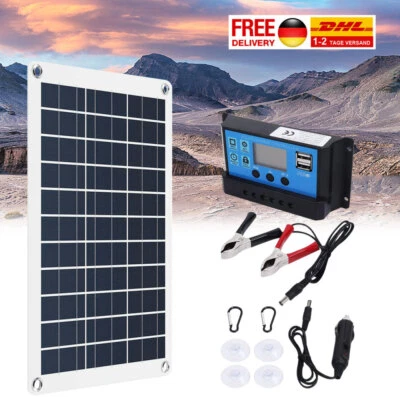 300W 12V Solarpanel Solarmodul 30A Ladegerät USB Set Für Wohnwagen Camping Boot - Bild 1 von 4