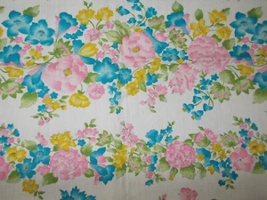 VTG Floral Stripes Pattern Fabric Material Cottage Core Pink Blue Yellow 2.5 yd - Picture 1 of 5
