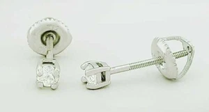 LAB CREATED 0.30 Cts WHITE SAPPHIRE STUD EARRINGS .925 SILVER - Screw Backs - Picture 1 of 4