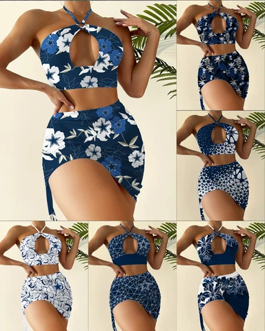 Dallas Cowboys Womens 2Pcs Cutout Swimsuit Halter Bikini Set with Cover Up Skirt Cover
