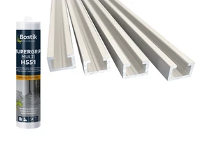 4er Set 1m Aluminium CProfil im Set mit Supergrip Multi Kleber, Alu C Profil - Bild 1 von 4