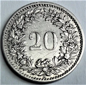 Helvetia / Szwajcaria - 20 rapów 1893 B EIDGENOSSENSCHAFT vz / xf + torba - Zdjęcie 1 z 4