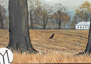 ACEO PRINT OF PAINTING RYTA HALLOWEEN Salem Folk Art Farm Landscape Crow Fall 🍂 - Picture 1 of 1